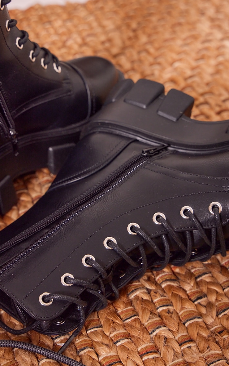 Black Lace Up Extreme Cleated Sole Combat Boots image 4