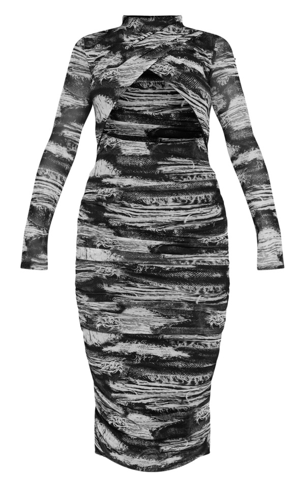 Black Zebra Print Mesh Wrap Cut Out Midaxi Dress image 1