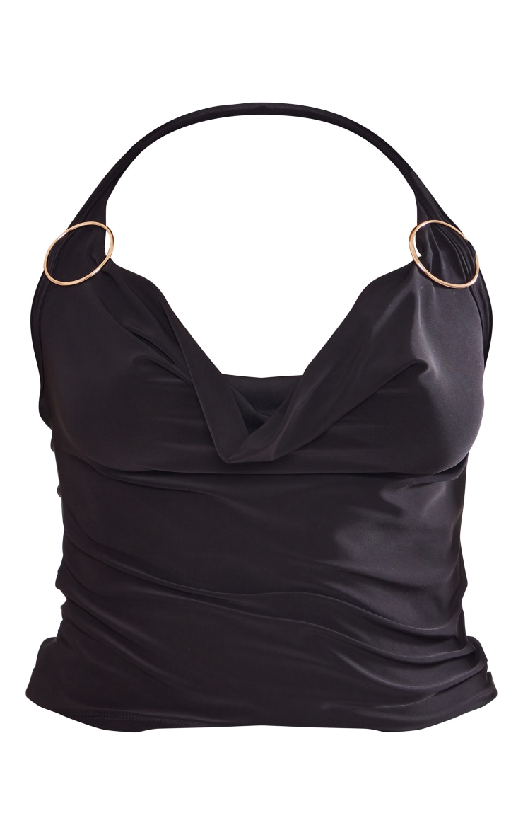 Shape Black Slinky Ring Detail Halterneck Cowl Top image 5