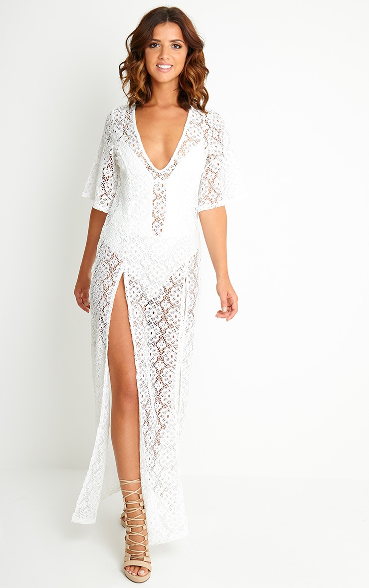Shona Cream Crochet Maxi Dress Dresses PrettyLittleThing