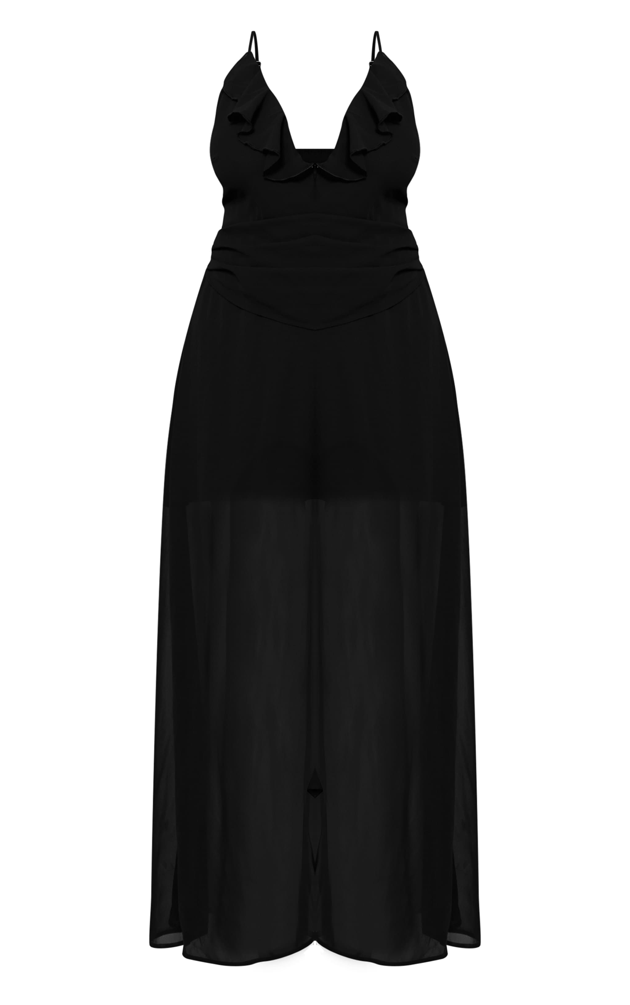 Plus Black Chiffon Frill Plunge Strappy Maxi Dress image 5