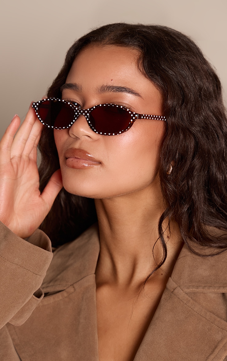 Chocolate Polka Dot Skinny Oval Sunglasses image 1