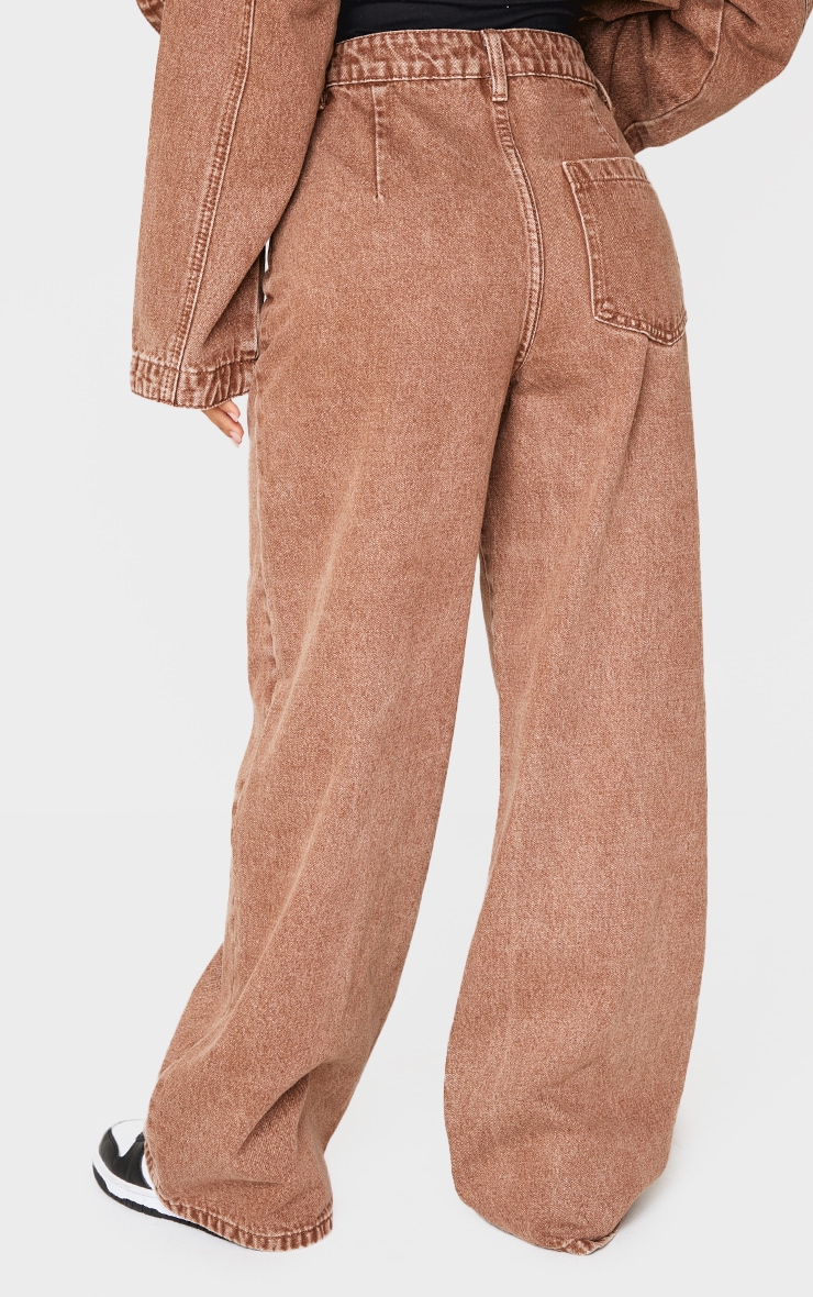 Petite Washed Brown Denim Wide Leg Jeans | Petite