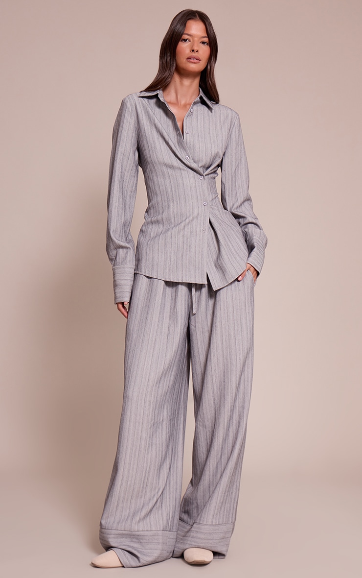 Light Grey Pinstripe Woven Drawstring Pant image 1