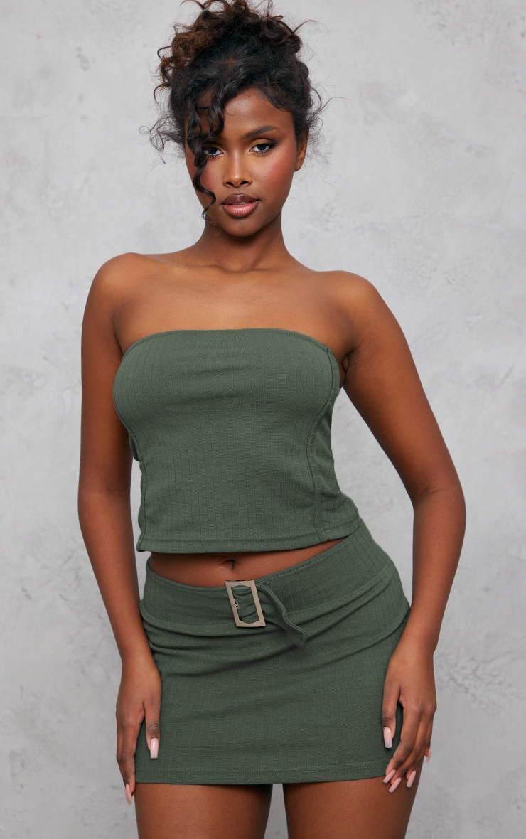 Khaki Rib Longline Bandeau Top