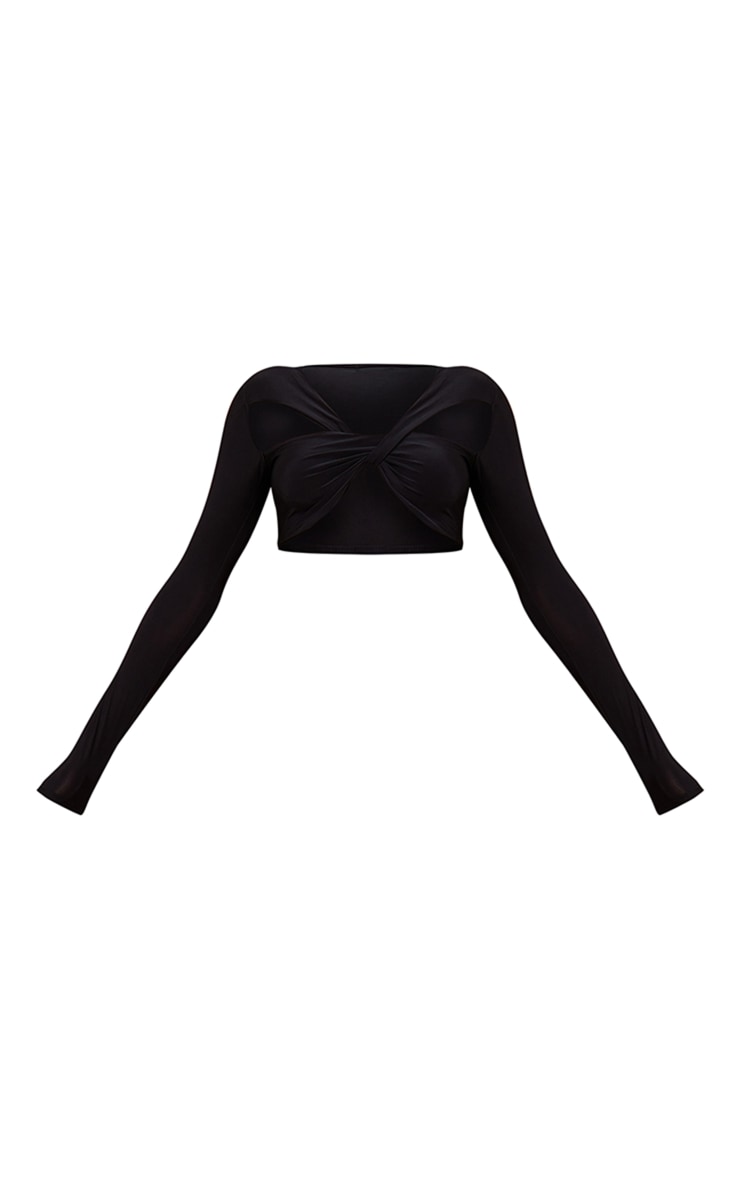 Black Slinky Cut Out Twist Front Long Sleeve Crop Top image 5