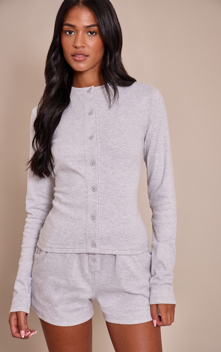 Tall Ash Grey Button Detail Soft Touch Shorts image 4