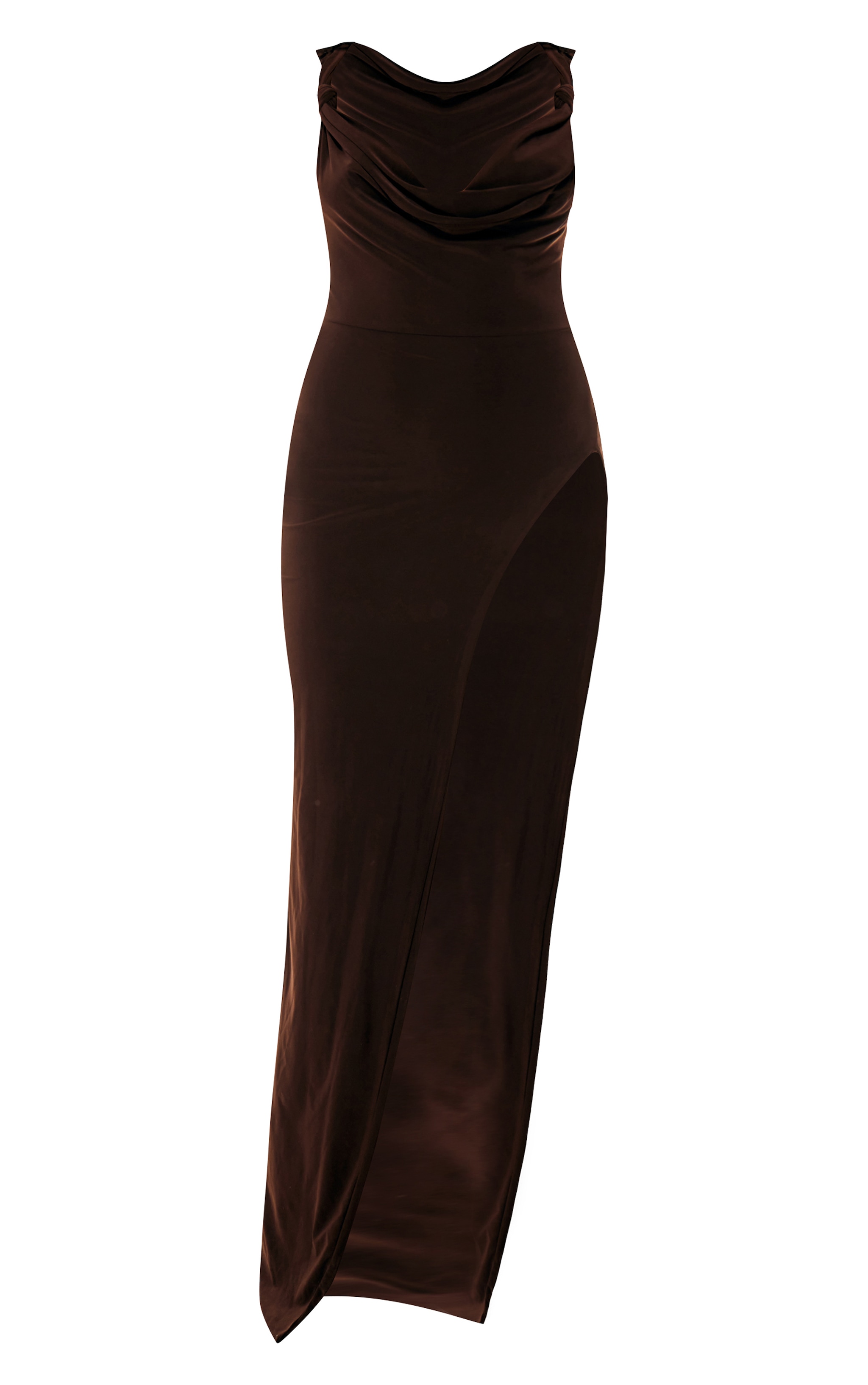 Dark Taupe Double Layer Draped Knotted Split Maxi Dress image 5