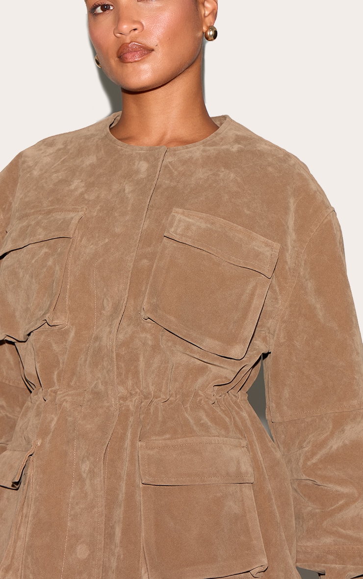 Mushroom Structured Faux Suede Pocket Detail Adjustable Waist Jacket image 4