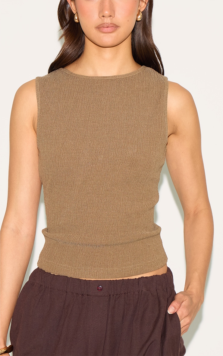 Mushroom Textured Boat Neck Sleeveless Top image 4