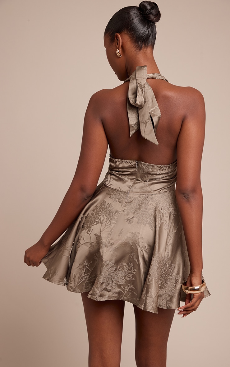 Olive Satin Jacquard Mini Shift Dress image 2