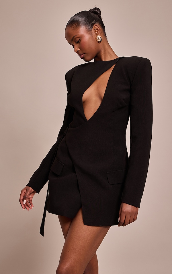 PLT Label Black Tailored Asymmetrical Cut Out Blazer Dress