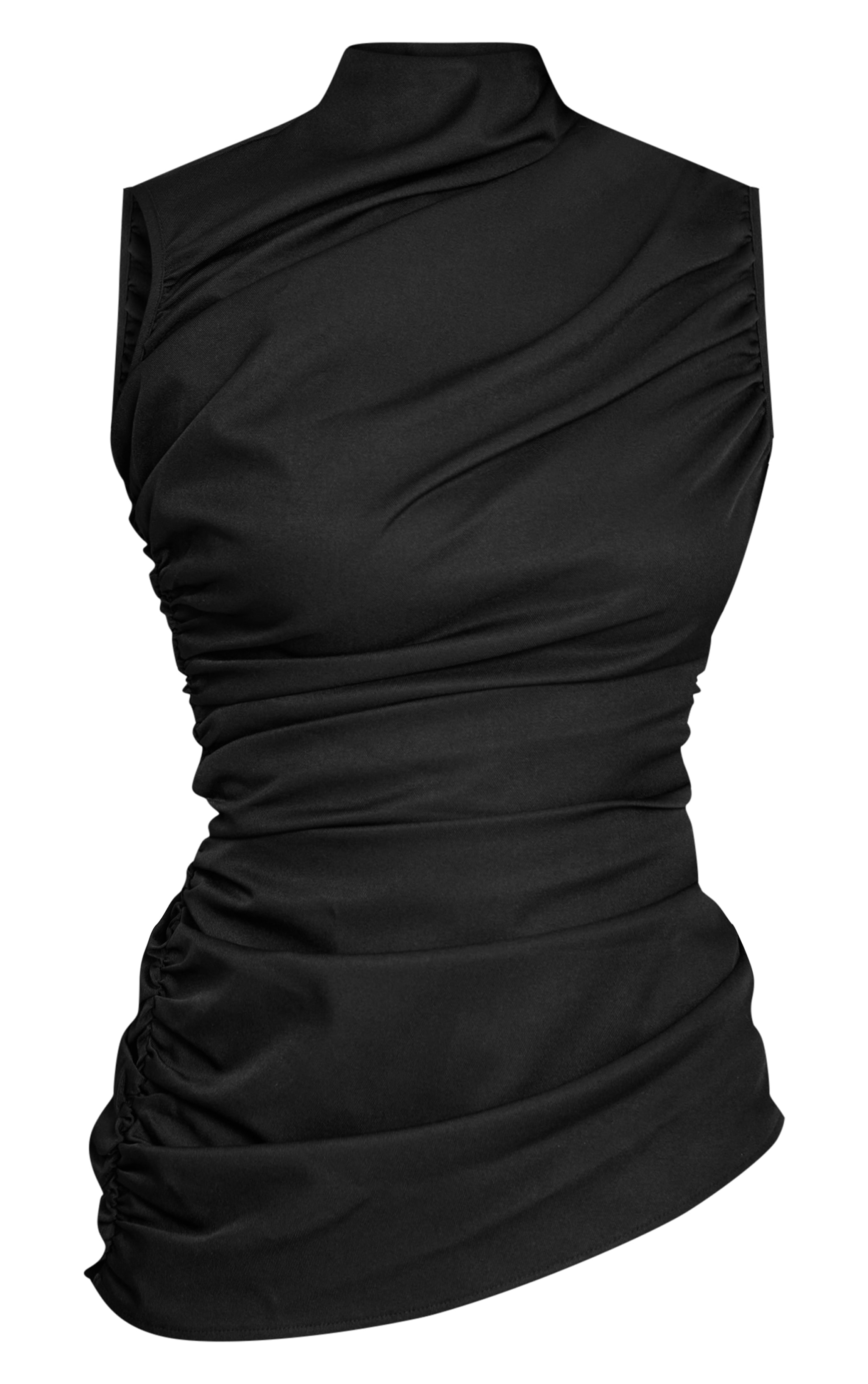 Black Tailored Extreme Ruched Asymmetric Top image 5