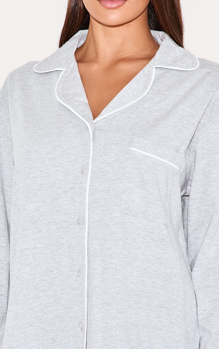 Grey Marl Jersey Piping Long Sleeve Nightdress image 4