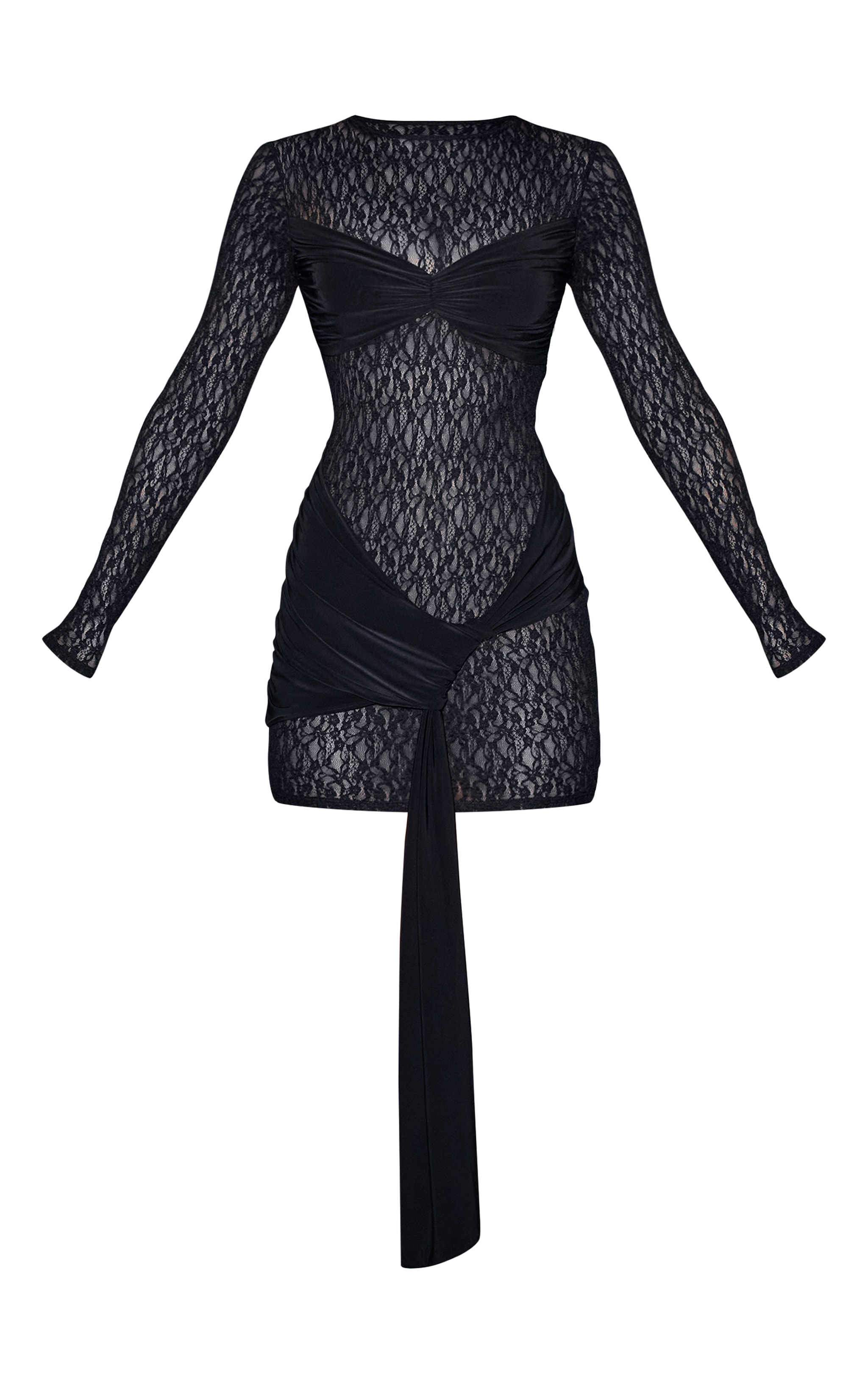 Black Lace Wrap Long Sleeve Mini Dress image 5