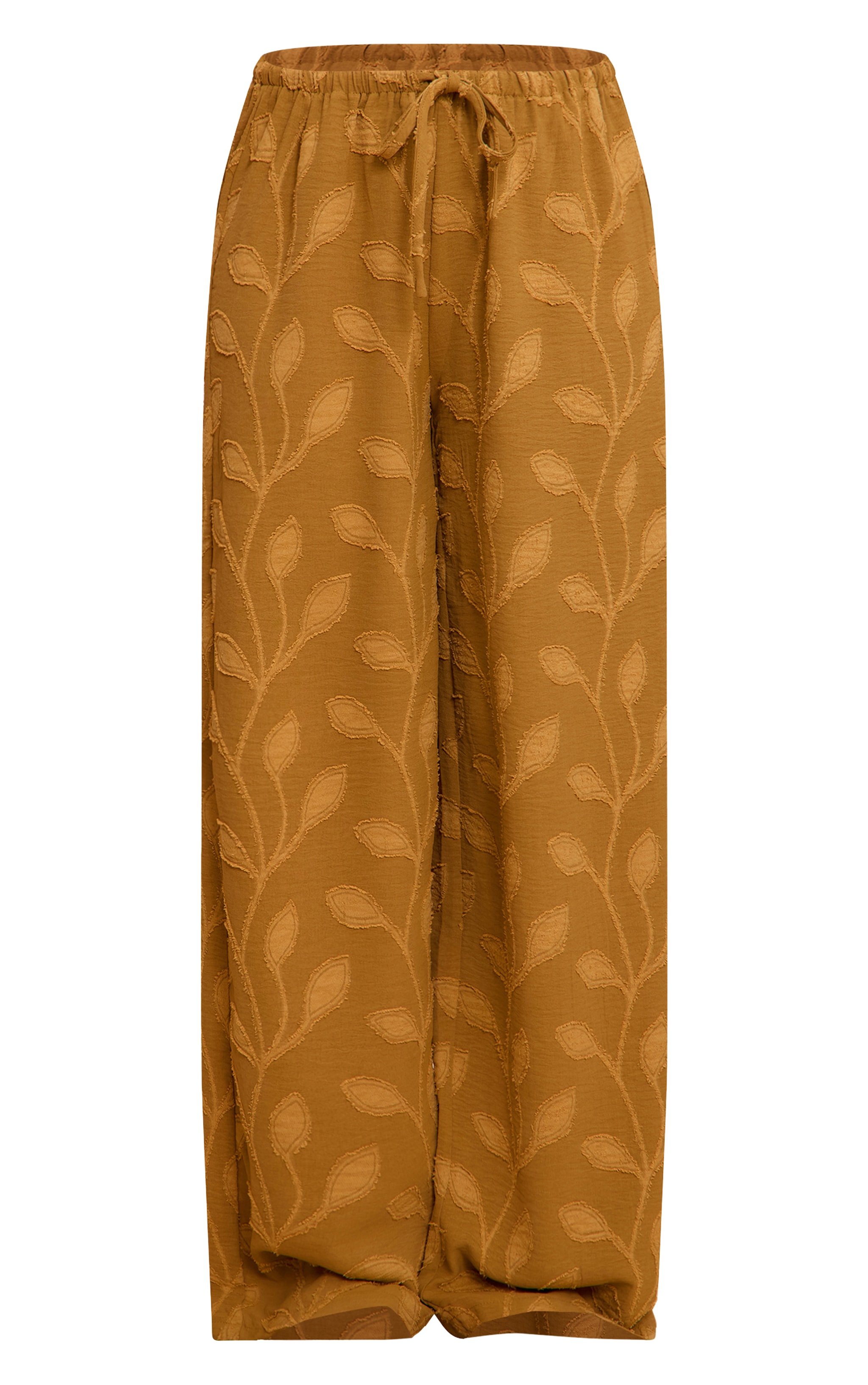 Deep Mustard Textured Woven Drawstring Waist Straight Leg Pants image 5