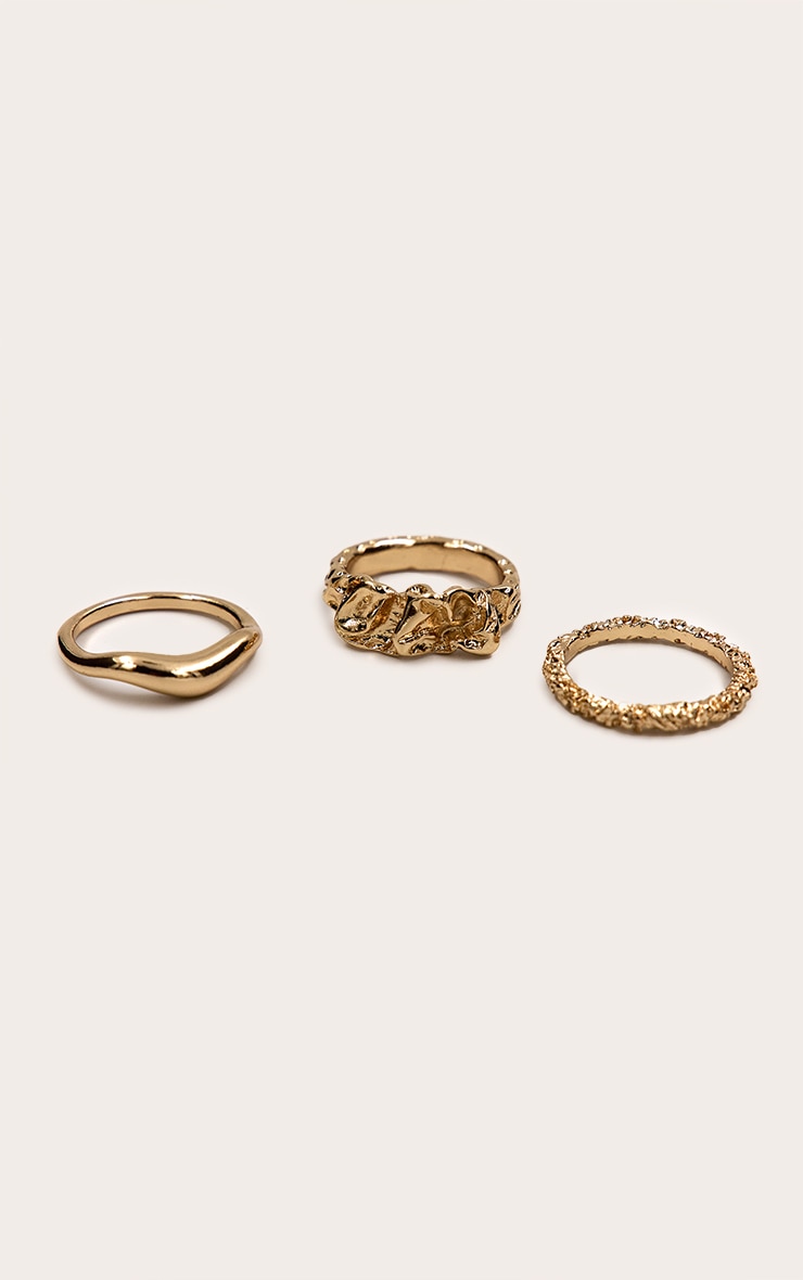 Gold Textured Molten Stacked Ring Set image 3