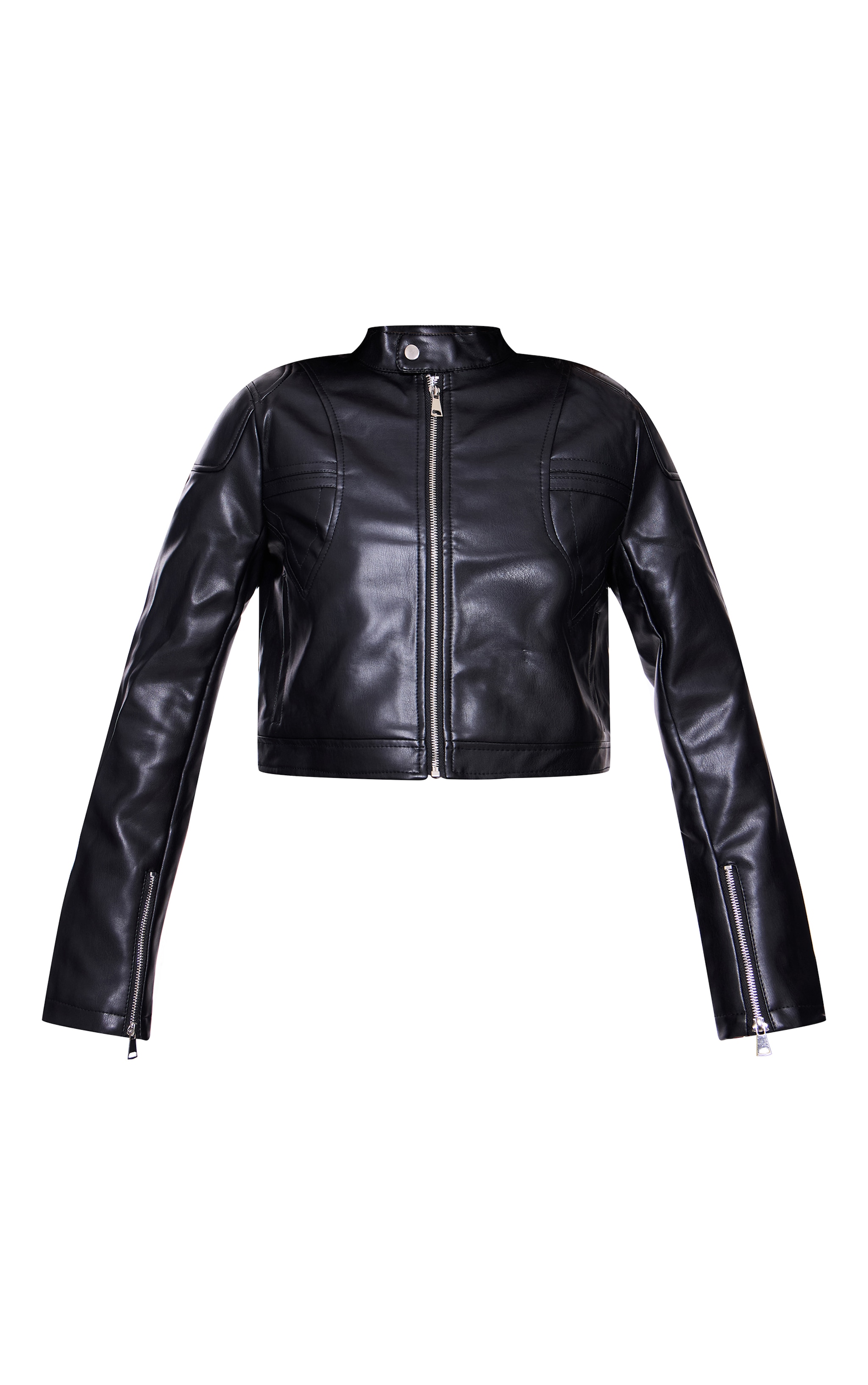 Black Faux Leather Cropped Biker Jacket image 5