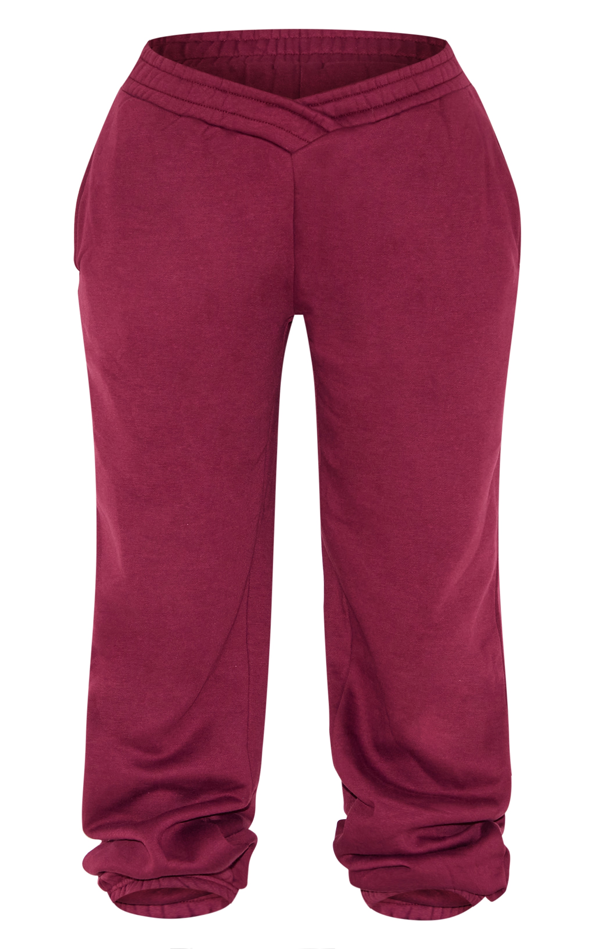 Shape Burgundy V Waist Pin Tuck Cuffed Sweatpants image 5
