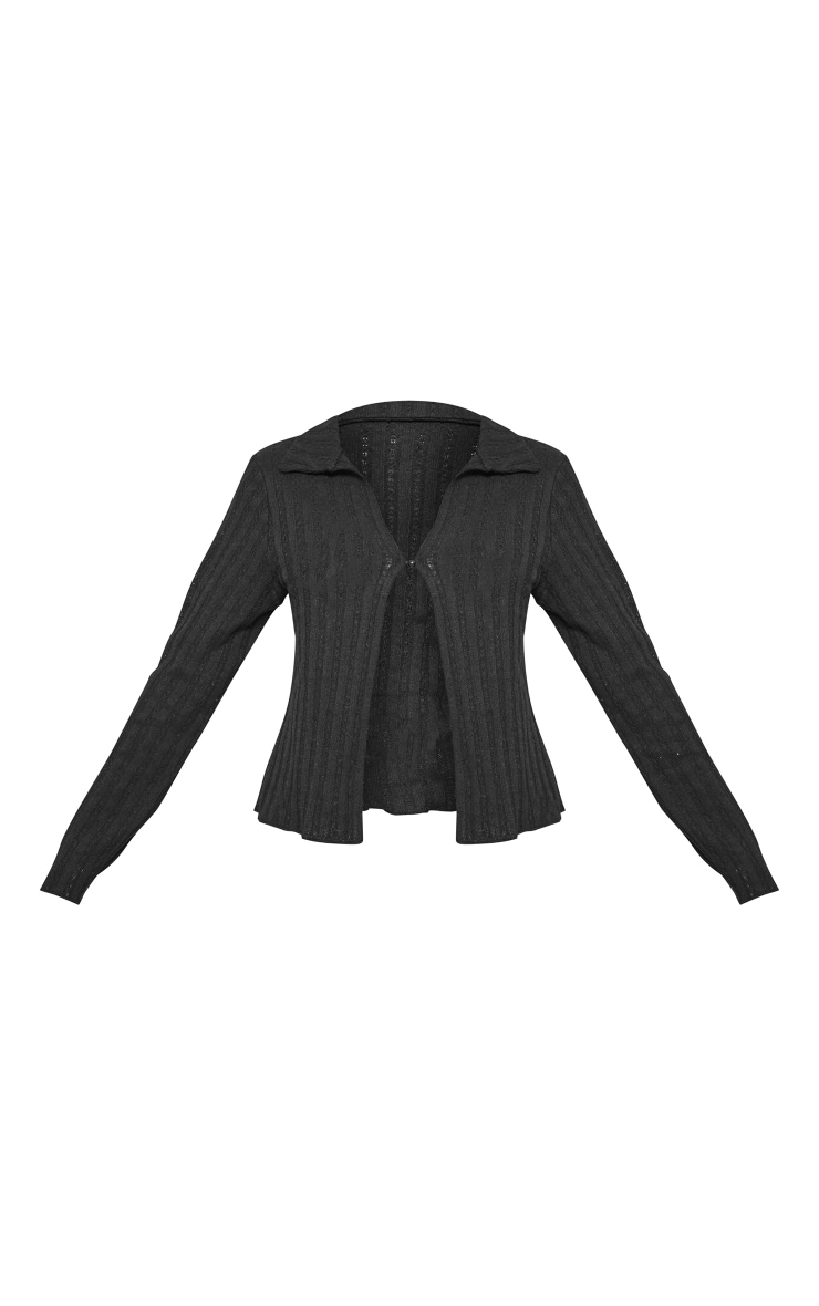 Black Textured One Button Long Sleeve Shirt image 5