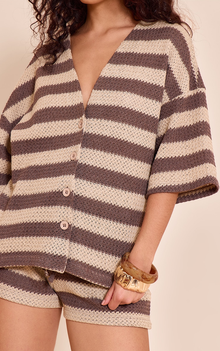 Brown Striped Oversized Button Up Top image 4