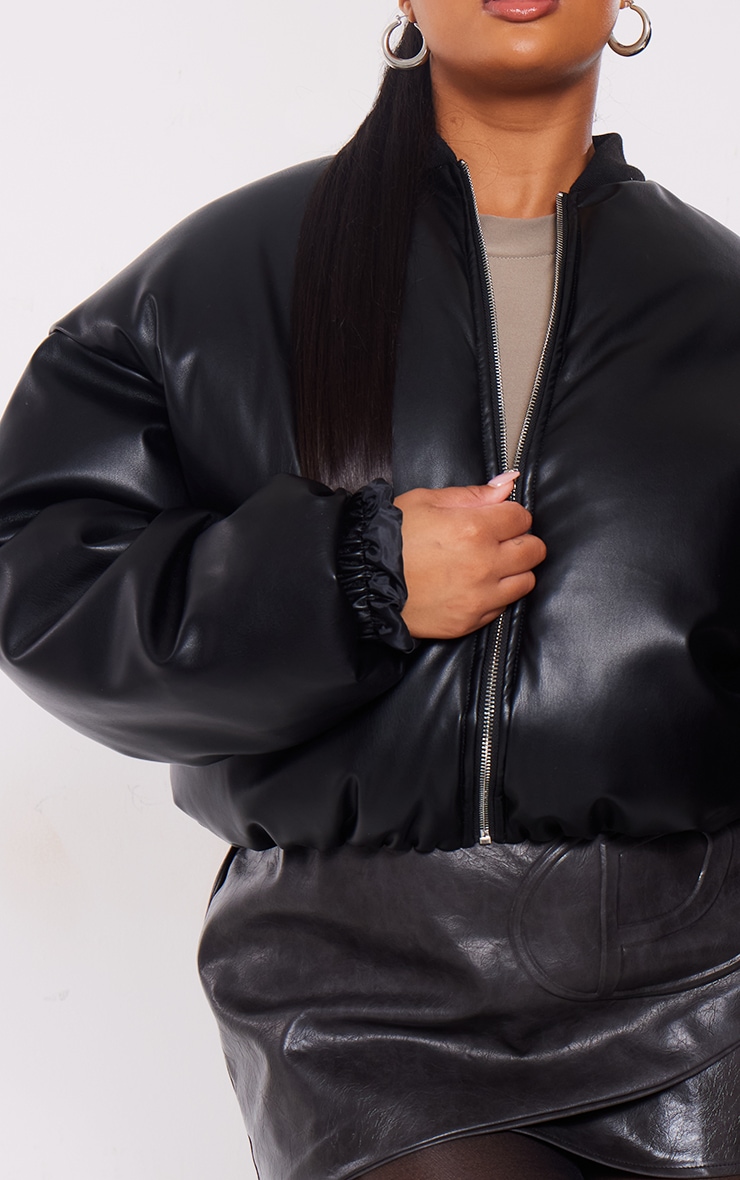 Plus Black Faux Leather Oversized Bomber Jacket image 4