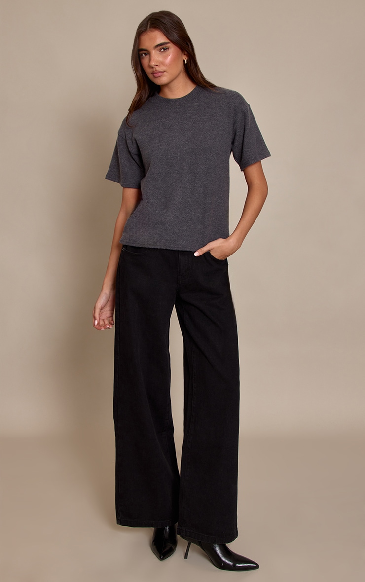 Charcoal Wool Rib Loose Fitted T Shirt  image 3