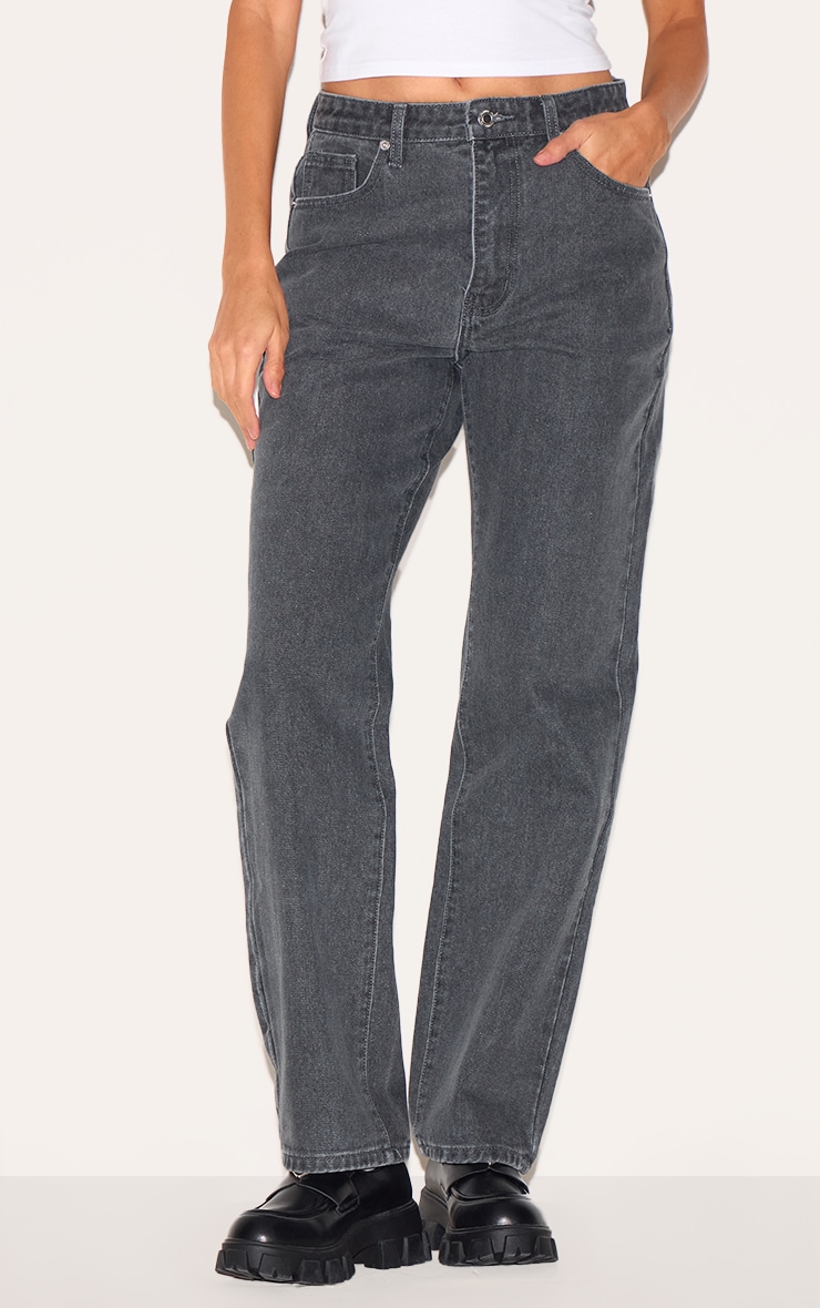 Grey High Waist Straight Leg Jeans image 2
