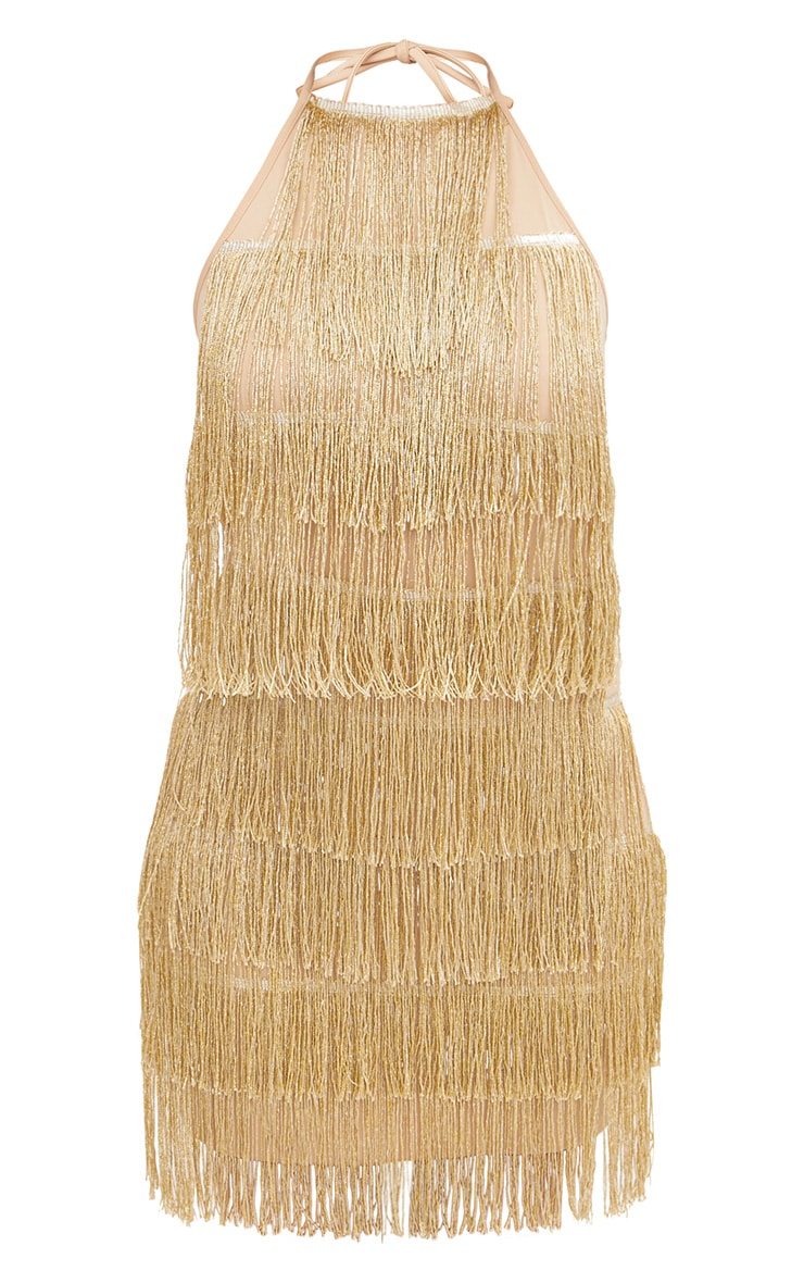 Gold Tassel Detail Halterneck Bodycon Dress PrettyLittleThing