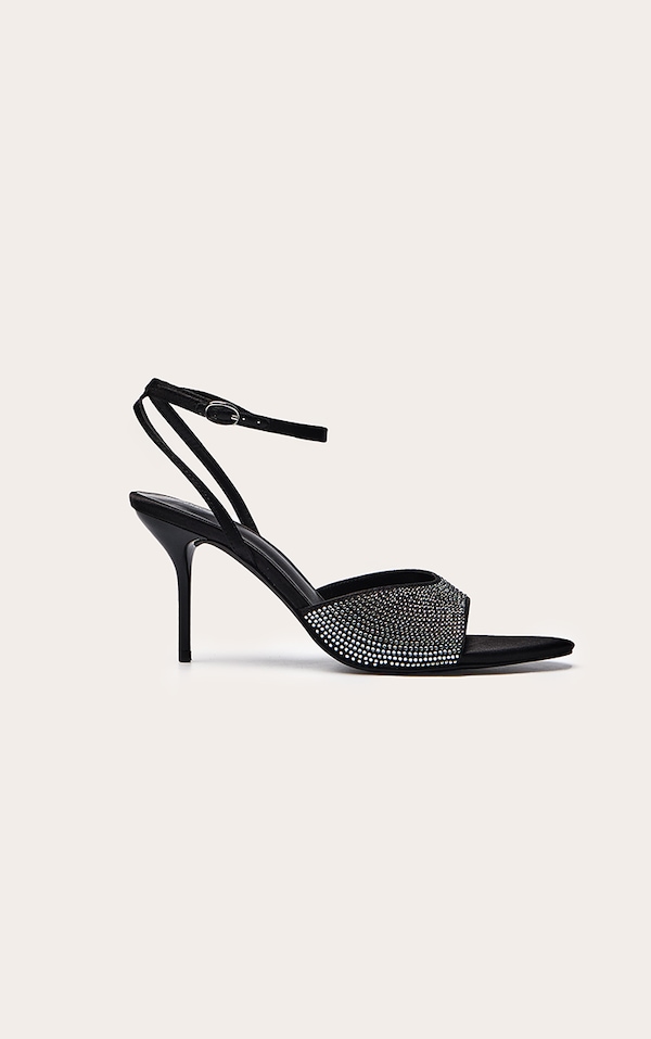 Black Silver Hot Fix Heeled Sandal