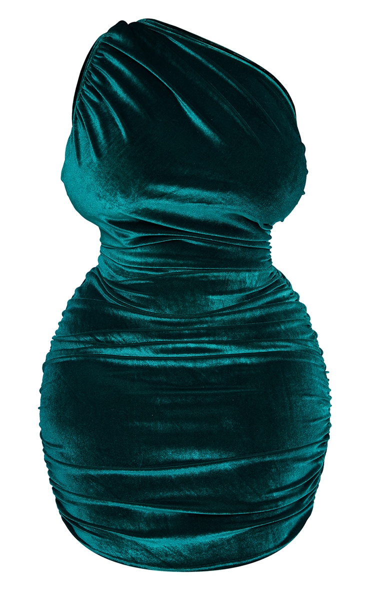  Plus Emerald Green Velvet One Shoulder Bodycon Dress image 5