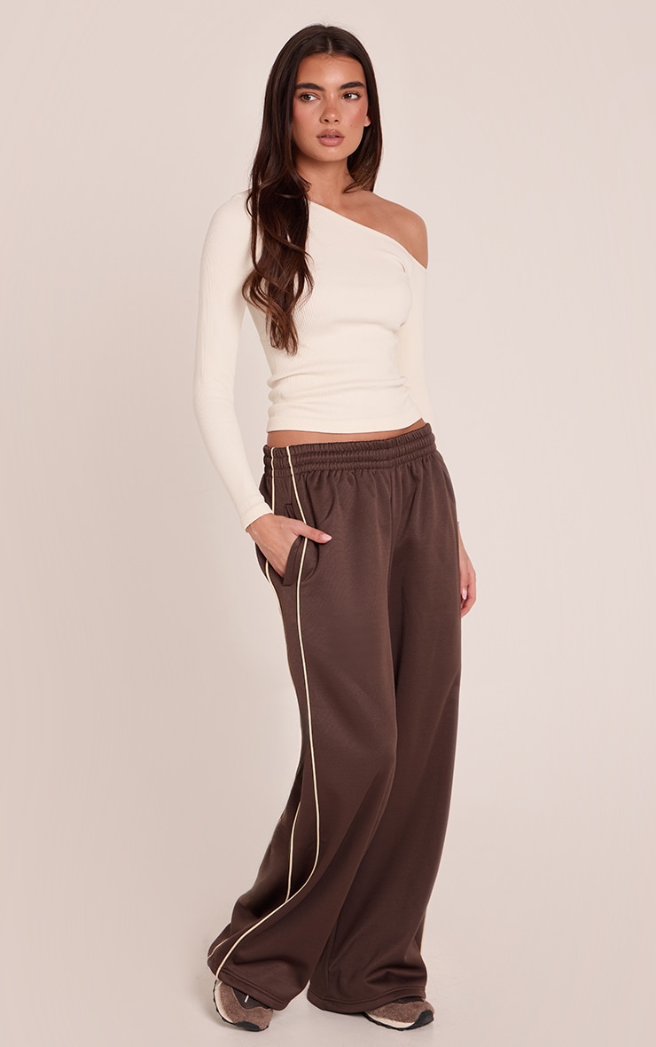 Cream Contour Rib Asymmetric Long Sleeve Top   image 3