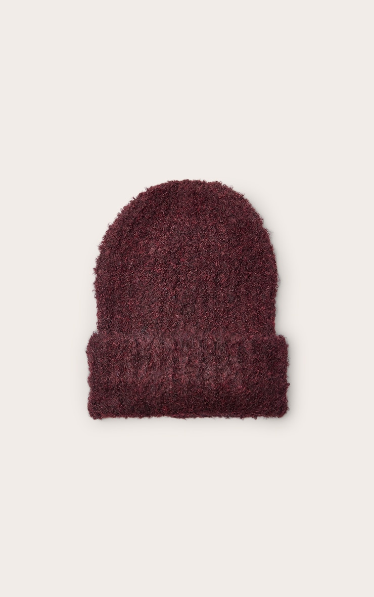 Bonnet en maille tricot boule bicolore bordeaux image 2