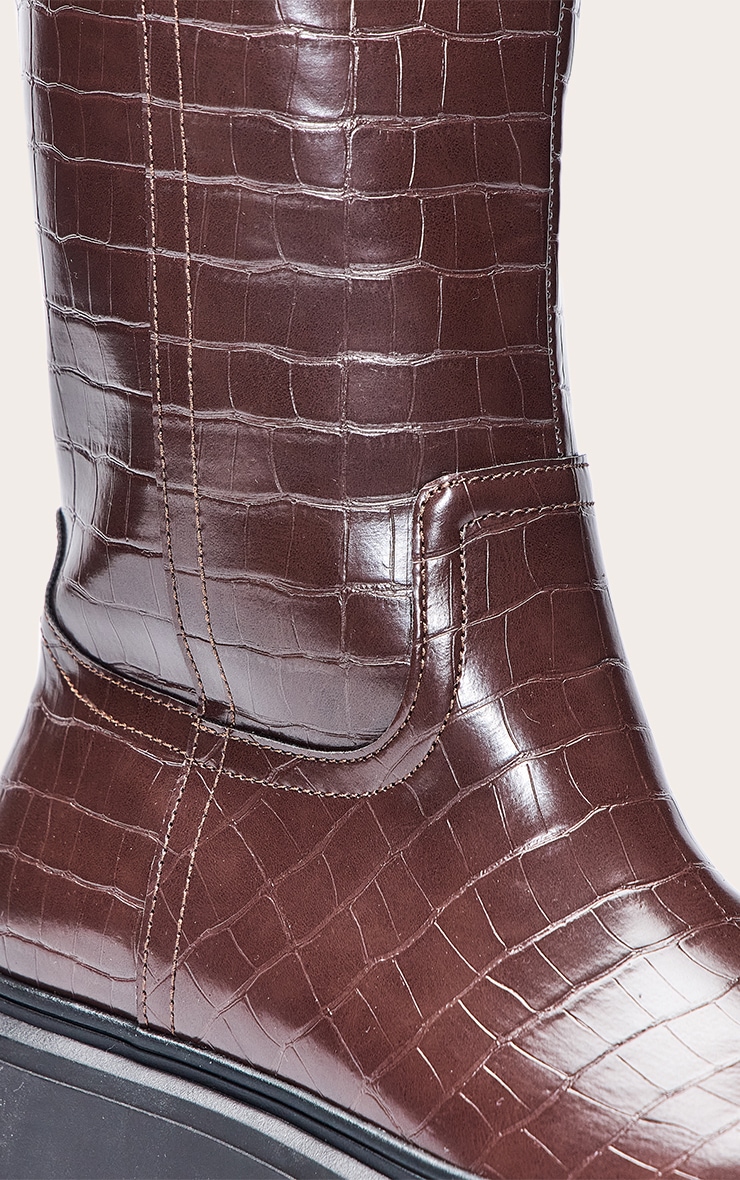 Chocolate Croc Chunky Straight Shaft Knee Boot image 5