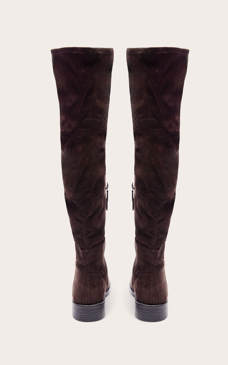 Chocolate Faux Suede Round Toe Riding Knee High Boot image 4