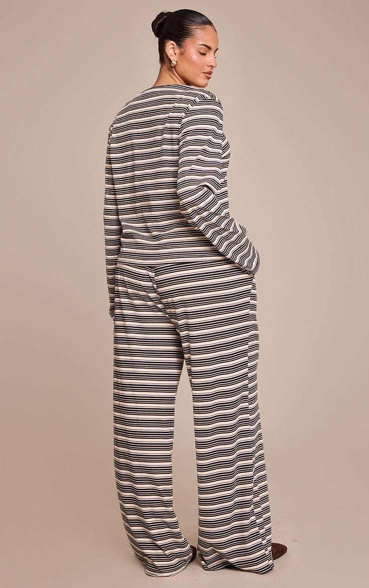 Plus Black Stripe Soft Rib Elasticated Waist Pant image 3