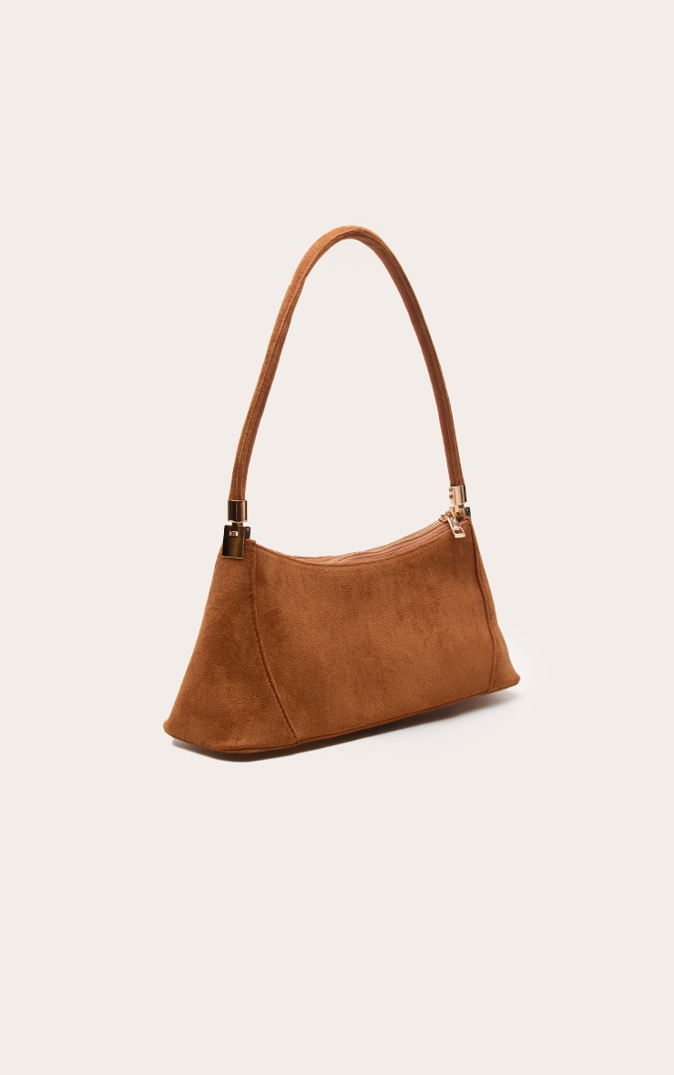Tan Faux Suede Seam Detail Structured Shoulder Bag image 3