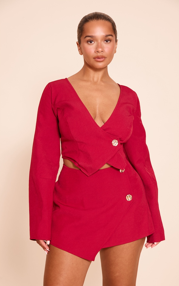 Shape red Asymmetrical Hammered Button Blazer