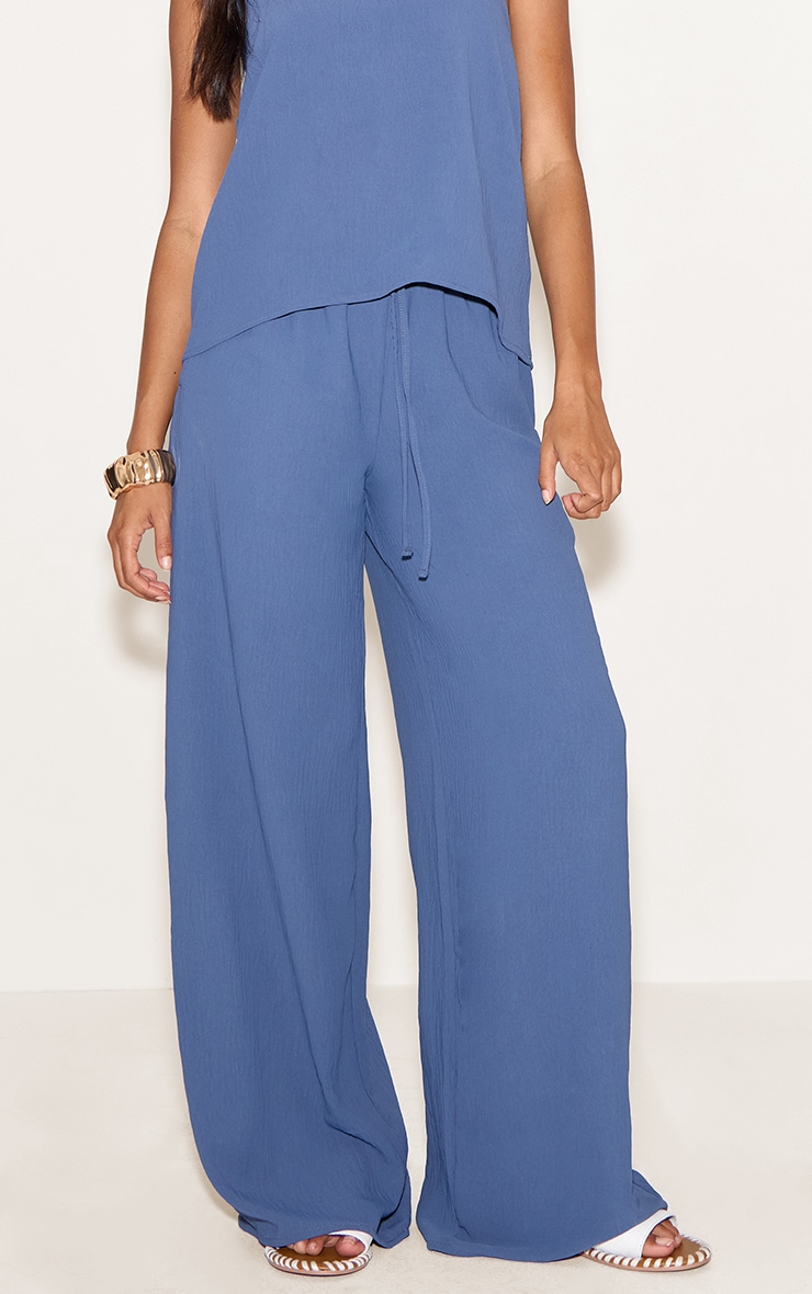 Blue Woven Casual Wide Leg Pants image 2