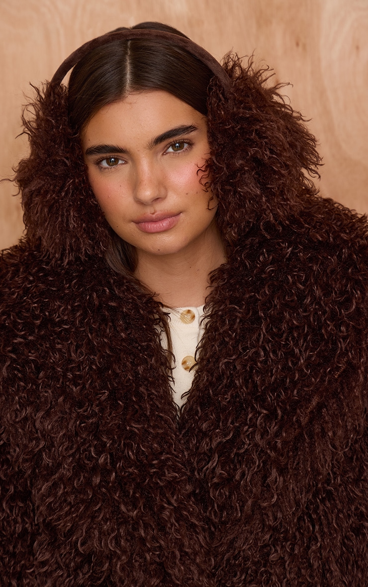 Chocolate Shaggy Faux Fur Ear Muffs image 1