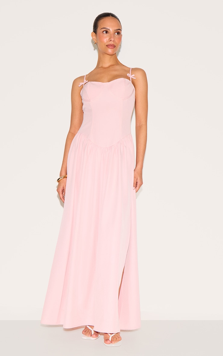 Petite Pale Rose Strappy Corset Detail Pleated Midi Dress image 1