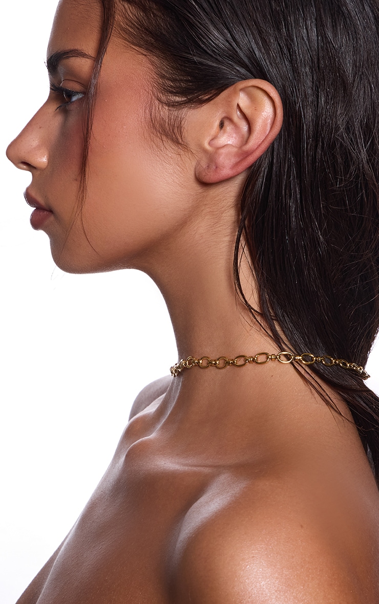 Gold Water Resistant Twist Abstract Link Necklace image 2