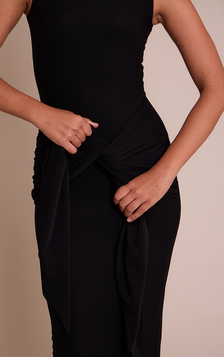 Black Jersey Boat Neck Wrap Detail Maxi Dress image 4