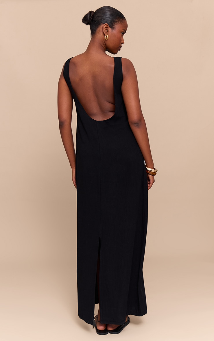Black Textured Boat Neck Low Back Maxi Dress image 2