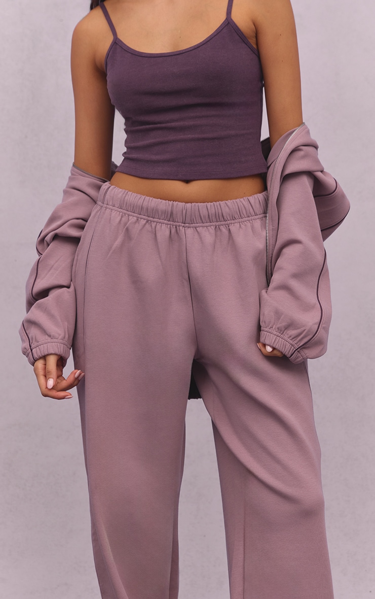 Mauve Interlock Contrast Piping Wide Leg Sweatpants image 4