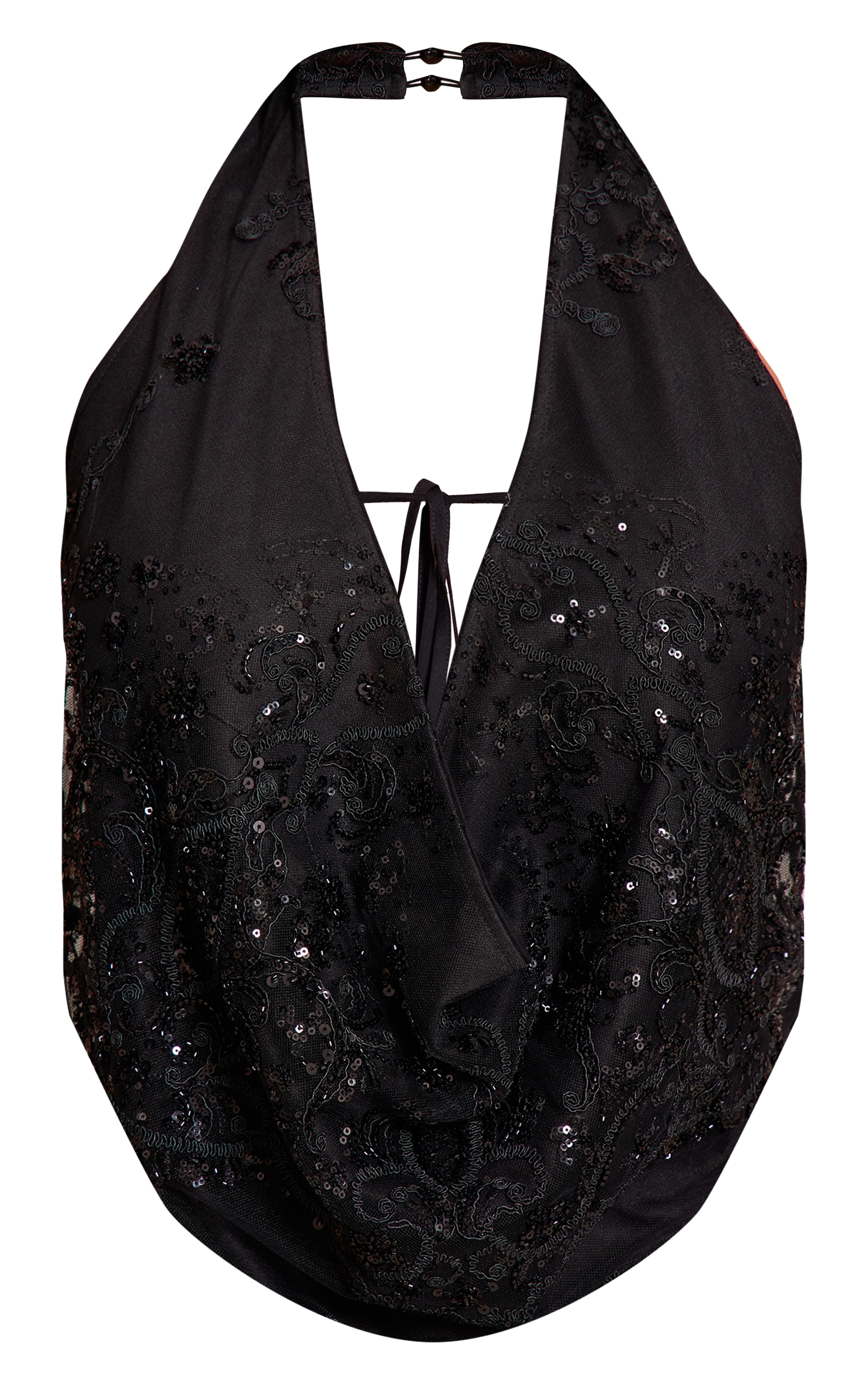 Shape Black Ornate Embellished Cowl Halter Neck Top image 5