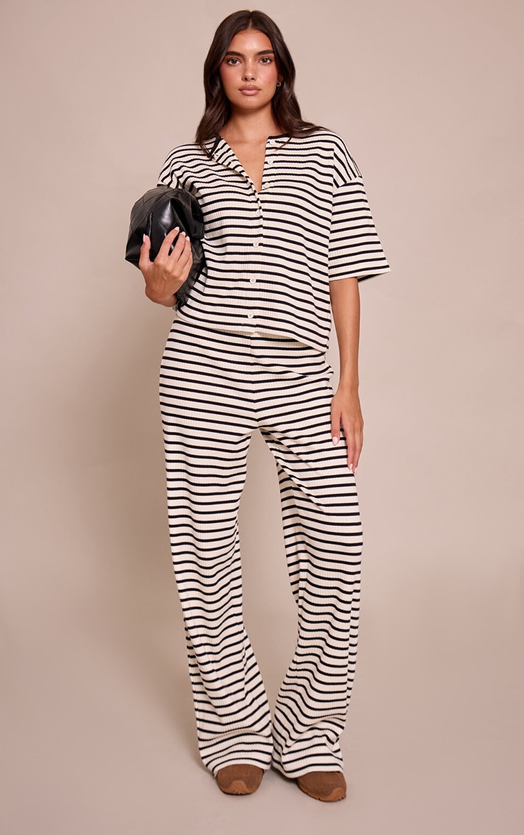Cream Stripe Rib Wide Leg Pant image 1