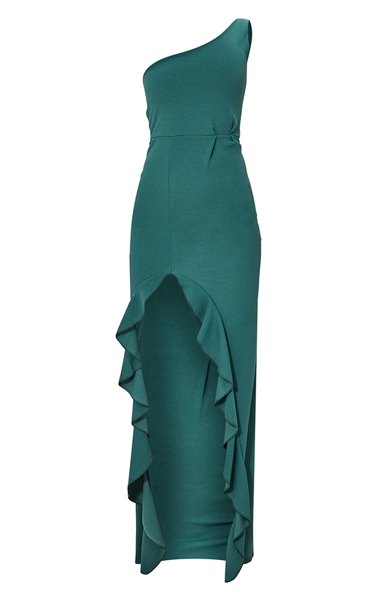 Emerald Green One Shoulder Ruffle Hem Maxi Dress PrettyLittleThing USA