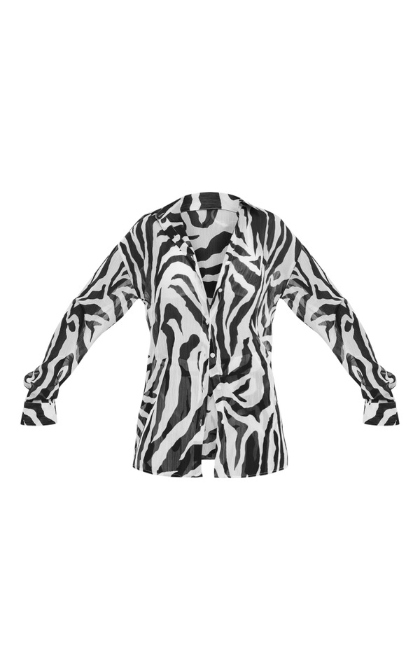 Monochrome Zebra Print Long Sleeve Beach Shirt PrettyLittleThing