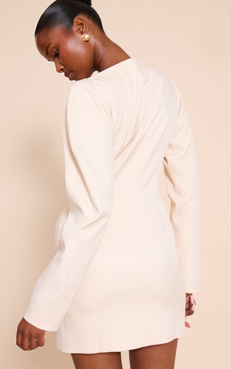 Cream Woven Slash Neck Button Detail Mini Dress image 2